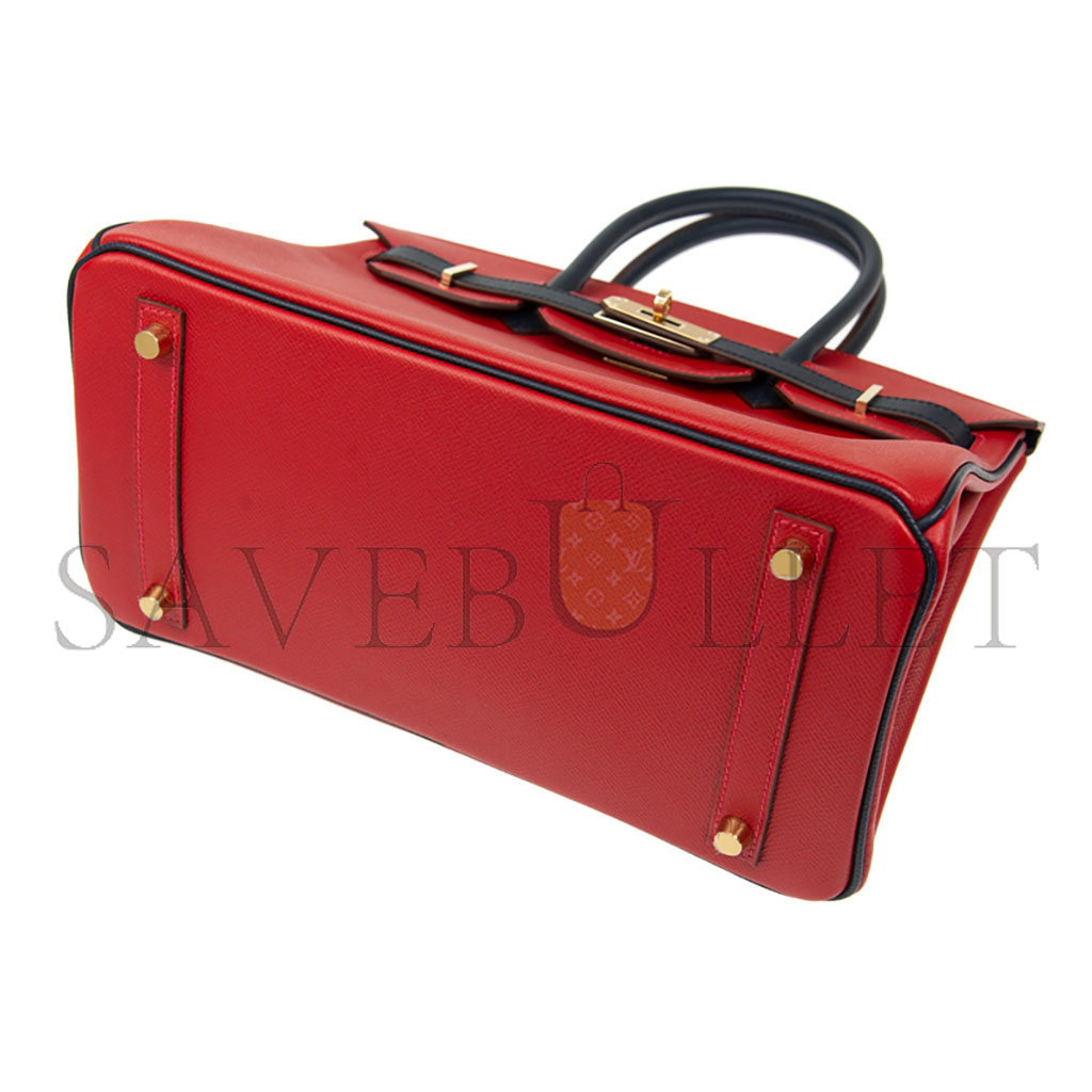 HERMES MASTER BIRKIN 30 EPSOM FLAG RED WITH BLACK AND GOLD BUCKLE BK30Q576EPCZ (30*23*15cm)